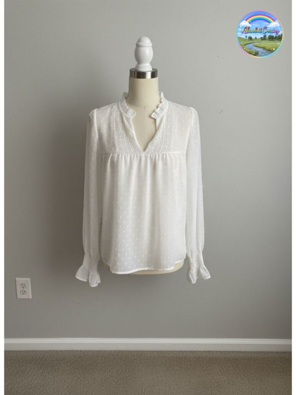Falechay Womens Boho Flowy Blouse V-Neck Crochet Lace Long Sleeve Top